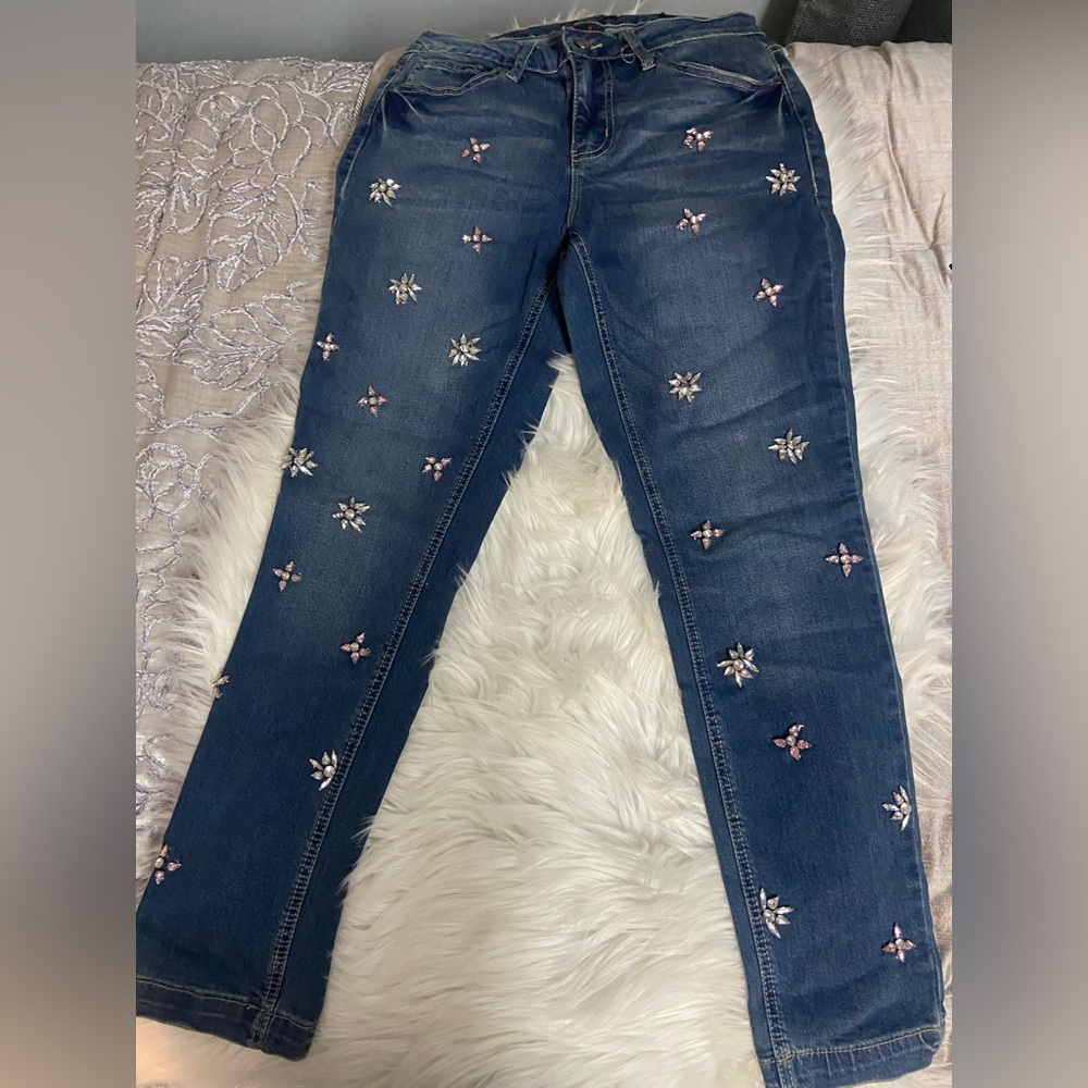 Earl Jeans Dark Blue Skinny Jeans with Rhinestone Embellishments